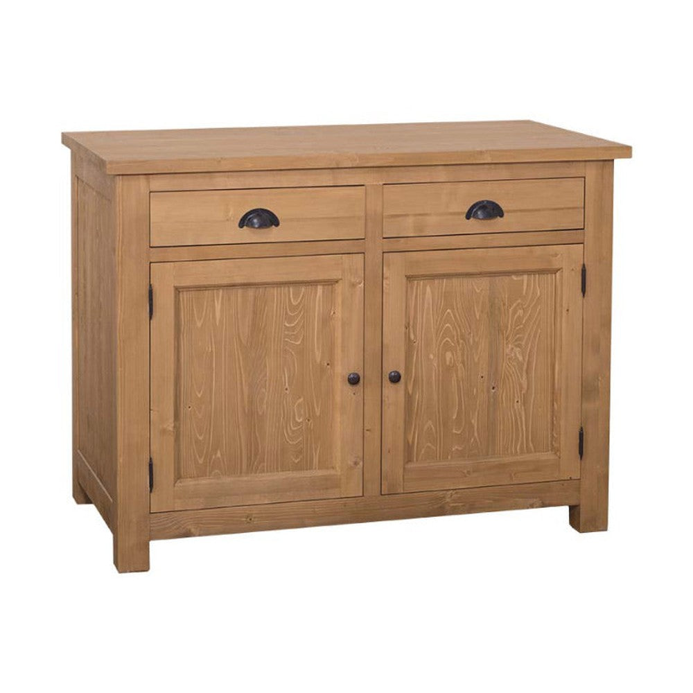 Tömör fenyőfa konyhaszekrény két fiókkal, polcos tárólóval. Színe: waxolt natúr.