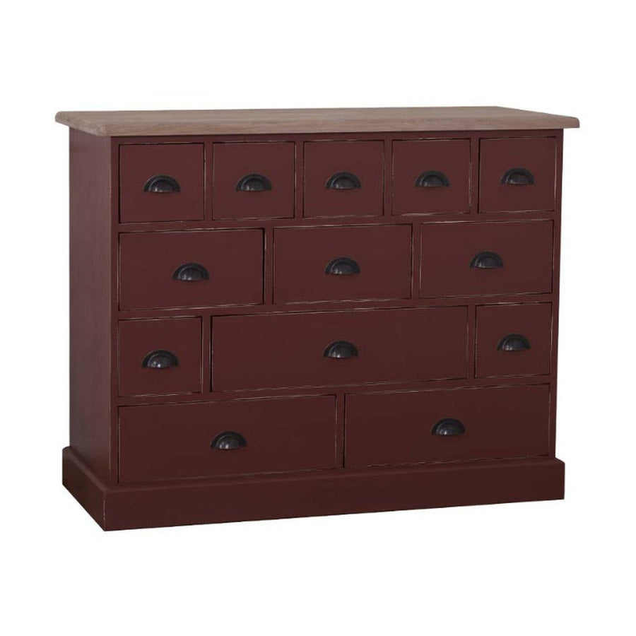 Maison kollekciós fenyőfa komód tölgylapos topval 120 cm 13 fiókos vintage stílusú tároló