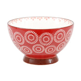 Skandináv stílusú, kézműves kerámia tálka geometrikus díszítéssel.