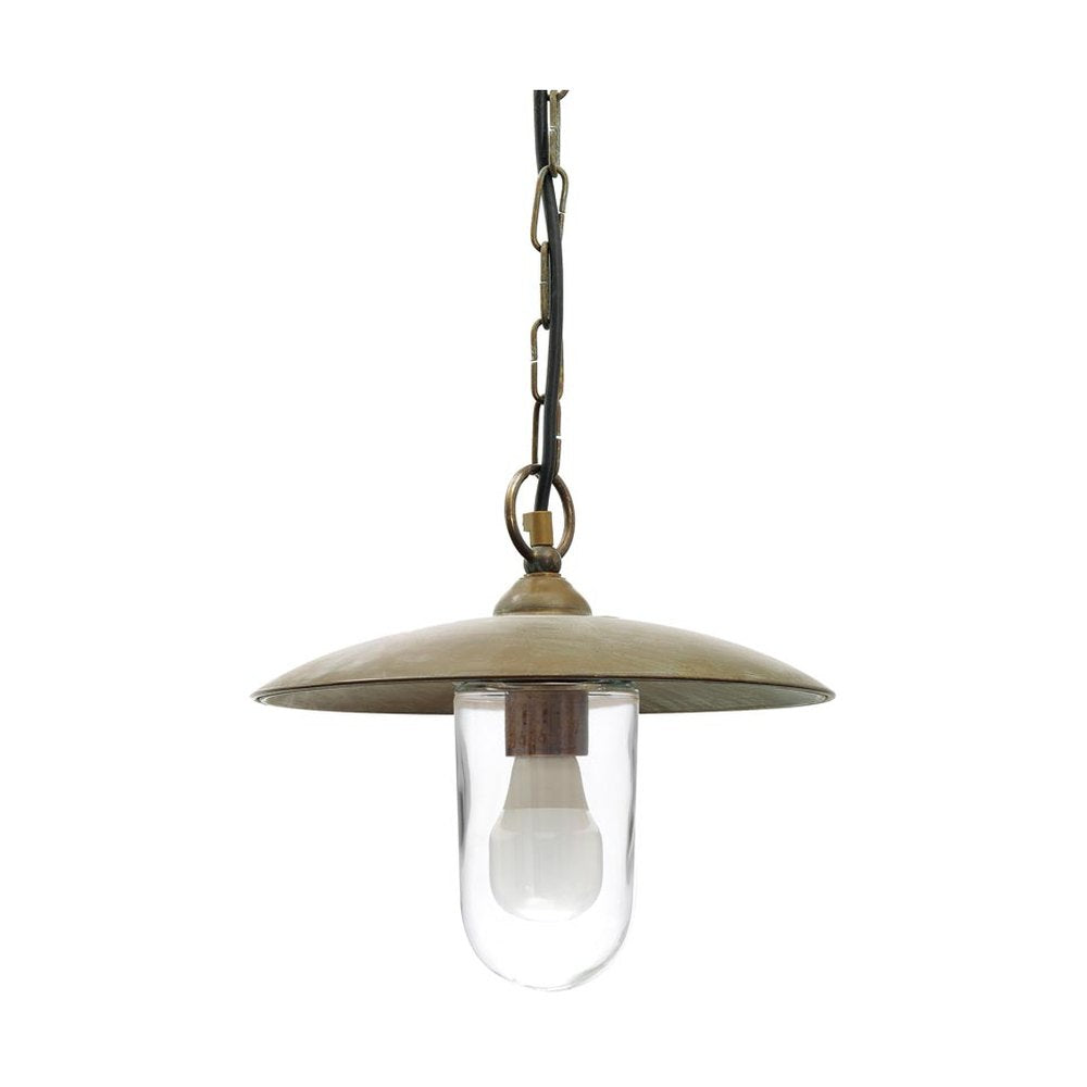 Loft stílusú, antikolt sárgaréz színű réz függeszték átlátszó üvegbúrával.