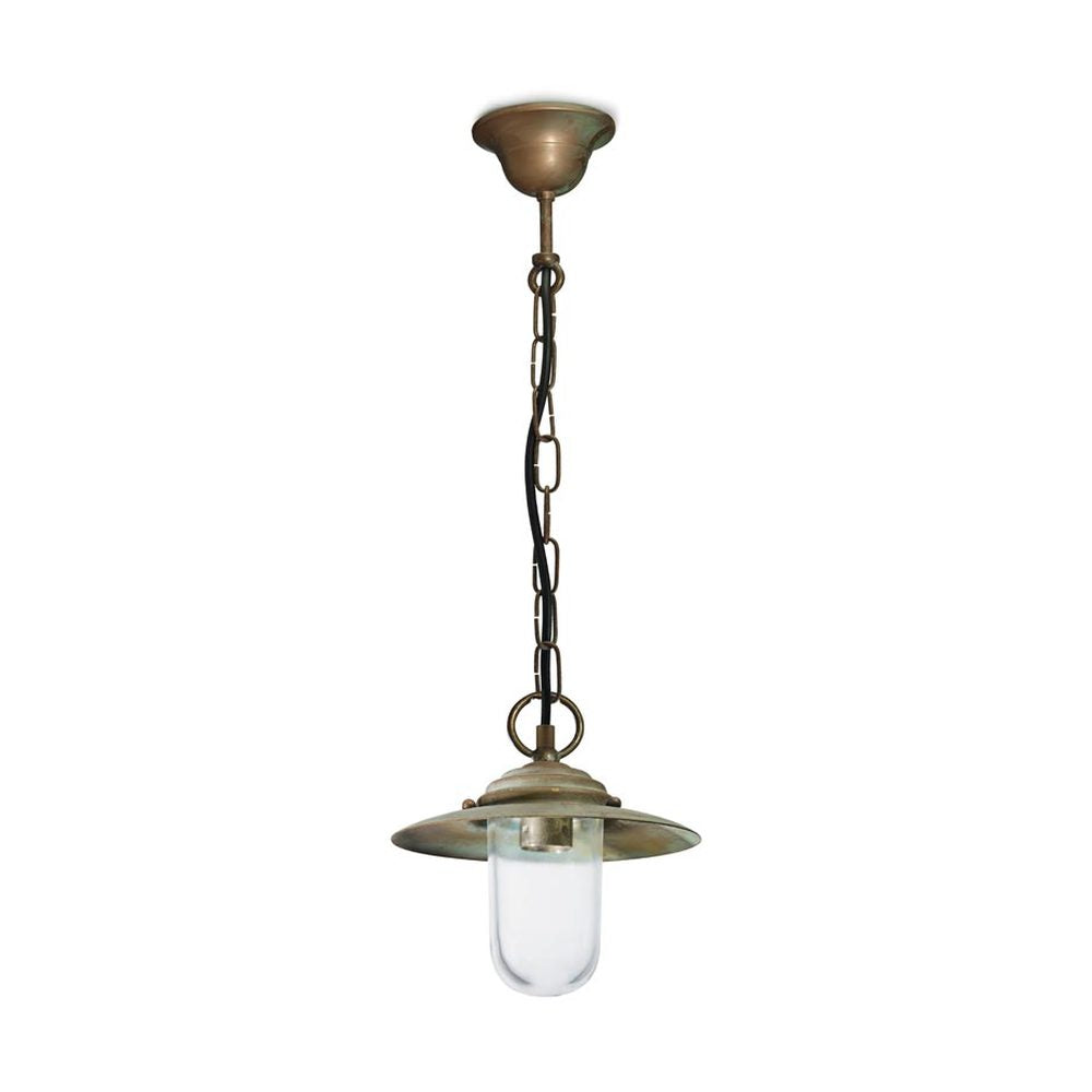 Country stílusú, antikolt réz színű falikar tányérszerű lámpatesttel és átlátszó üvegbúrával.