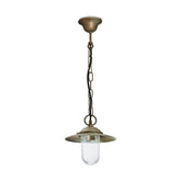 Country stílusú, antikolt réz színű falikar tányérszerű lámpatesttel és átlátszó üvegbúrával.