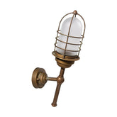 Industrial stílusú, antikolt sárgaréz színű, réz falikar opal üvegbúrával.