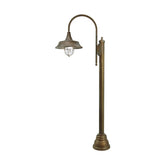 Vintage stílusú, rézből készült, 155 cm magas kandeláber üvegbúrával