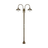 Vintage stílusú, rézből készült, 270 cm magas kandeláber üvegbúrával két foglalattal.