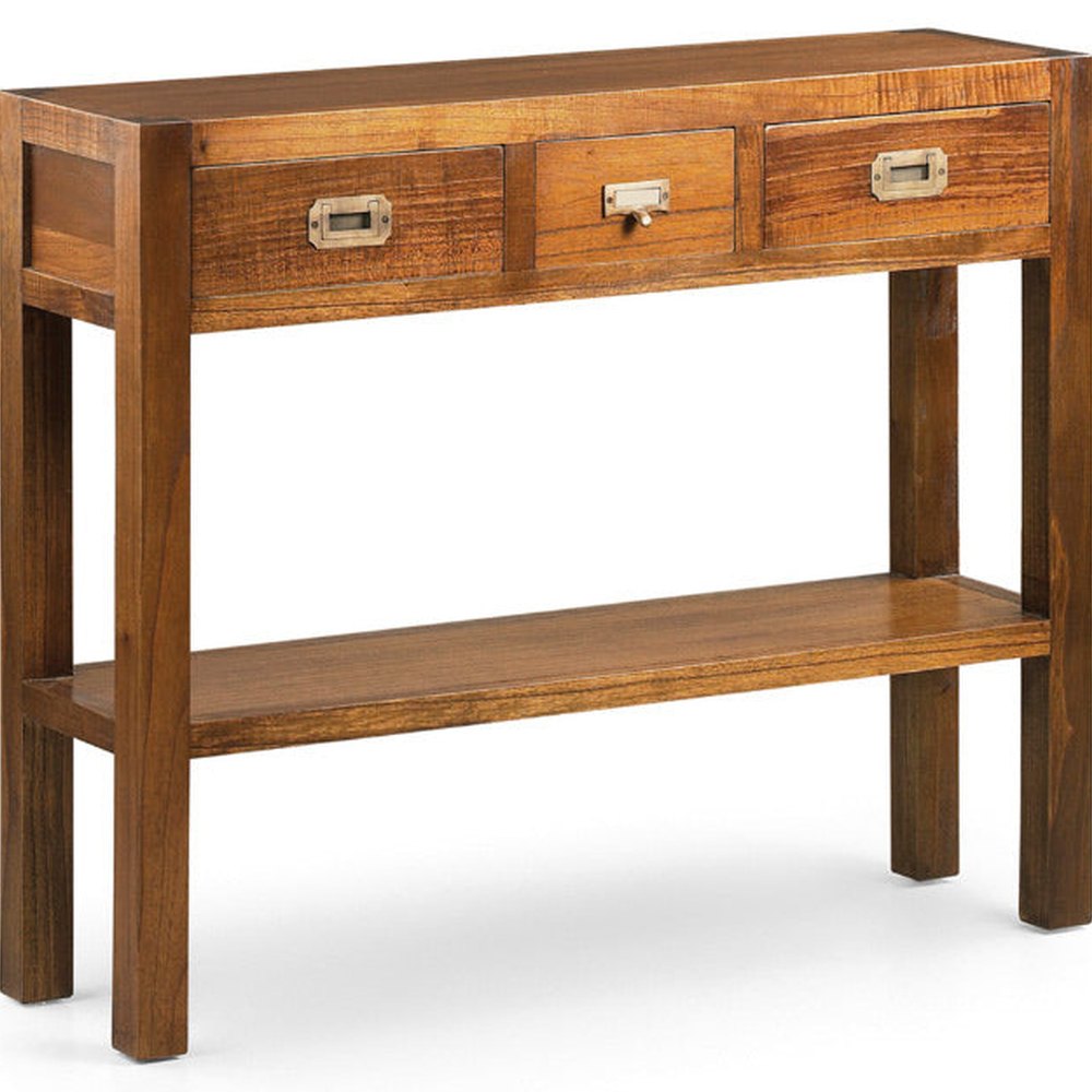 Loft stílusú, mindifából készült fiókos konzolasztal.