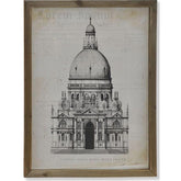 A velencei Santa Maria Della Salute bazilka metszetrajzának fotóprintje üvegezett antikolt felületű fa képkeretben