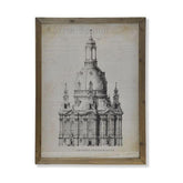 A drezdai Frauenkirche brazilka korabeli metszetrajzának fotóprintje üvegezett antikolt felületű fa képkeretben