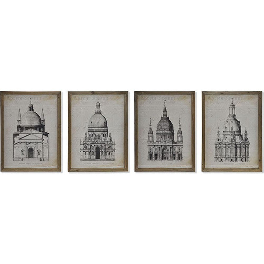 A velencei Santa Maria Della Salute bazilka metszetrajzának fotóprintje üvegezett antikolt felületű fa képkeretben
