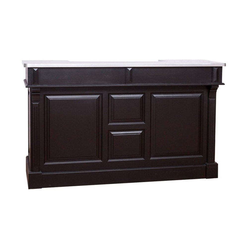 Tömör fenyőfából készült, fekete színű dekoratív bárpult cink fedalappal.