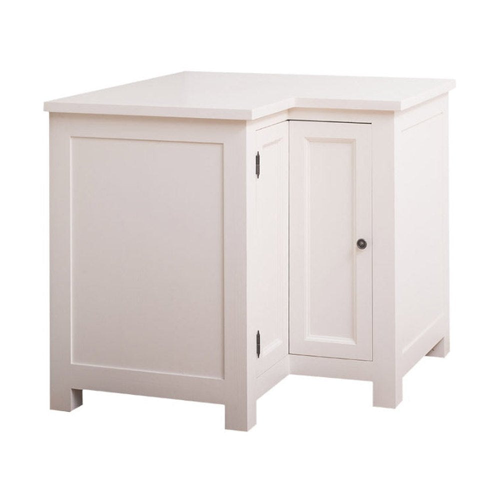 Fehér színű, fenyőfa konyhaszekrény sarokelem.