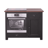 Country stílusú konyhaszekrény, melyen sütő és főzőlap számára van kialakítva hely. Színe: fekete és natúr.