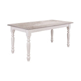 Fenyőfa étkezőasztal tölgyfa asztallappal, dekoratívan faragott lábakkal.