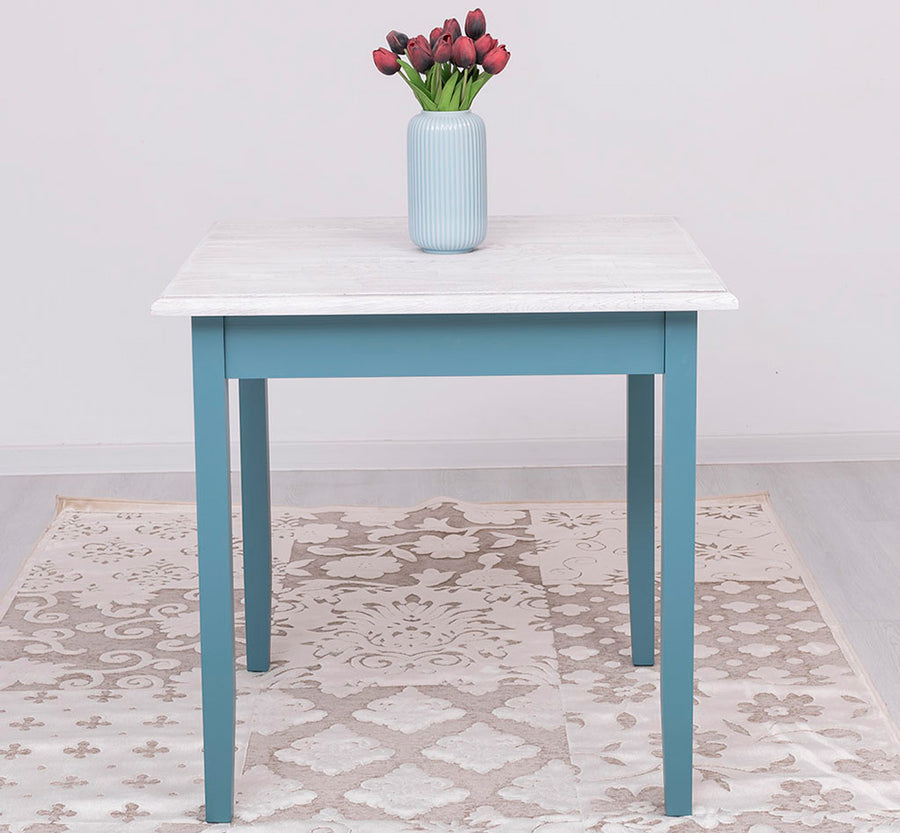 Shabby chic dining table with oak veneer top and blue-painted legs from Maison collection