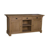 Dekoratív fenyőfa pult, waxolt natúr színben. A bútor két zárható szekrényrésszel, két nyitott polccal, valamint három fiókkal rendelkezik.