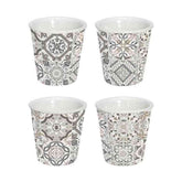 Mediterrán stílusú, négyszemélyes mozaikmintás porcelán espresso pohár szett.