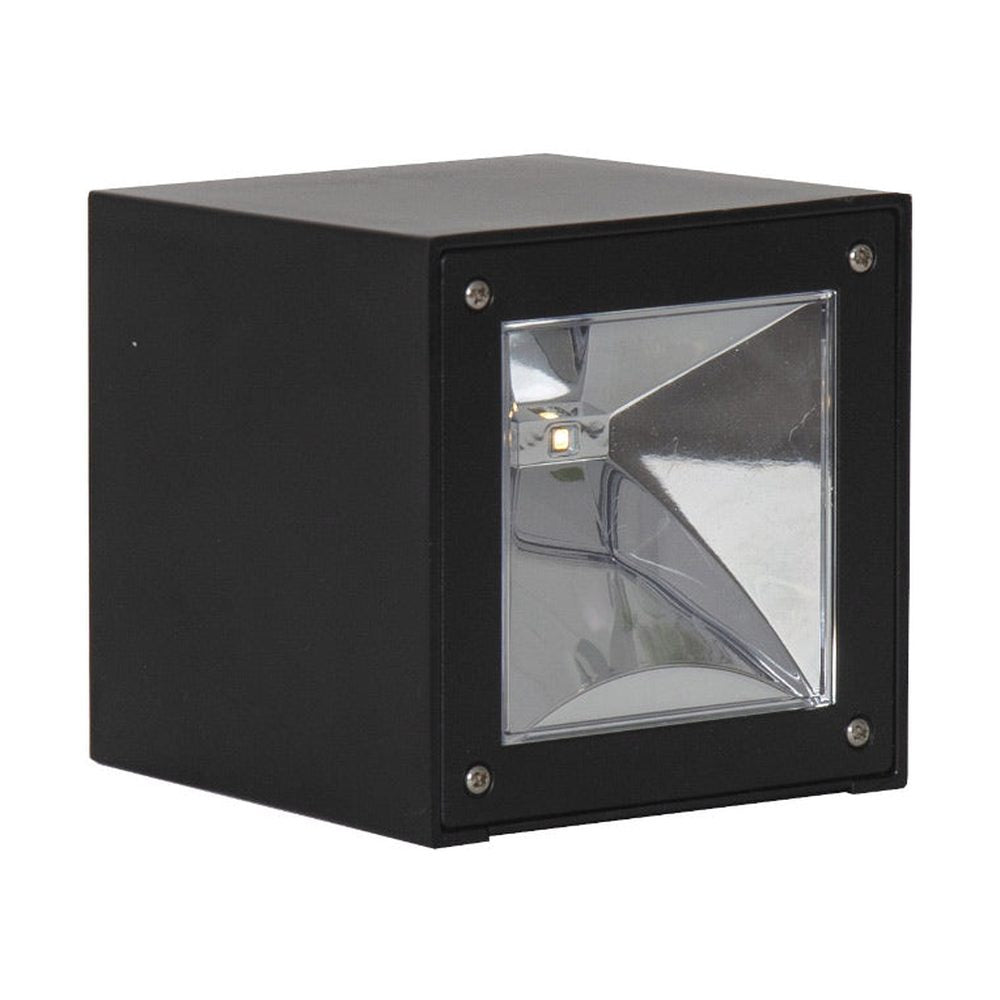 Kültéri, fekete színű, napelemes fali lámpás.