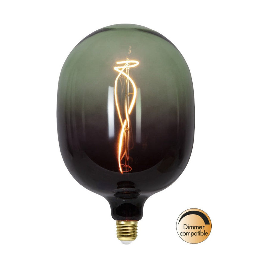 Colourmix nagyméretű dimmelhető LED dekor izzó füstös zöld átmenetes üvegbúrával és Dimmer compatible jelzéssel