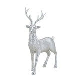 Glamour stílusú, 28 cm magas, ezüst színű karácsonyi szarvas figura