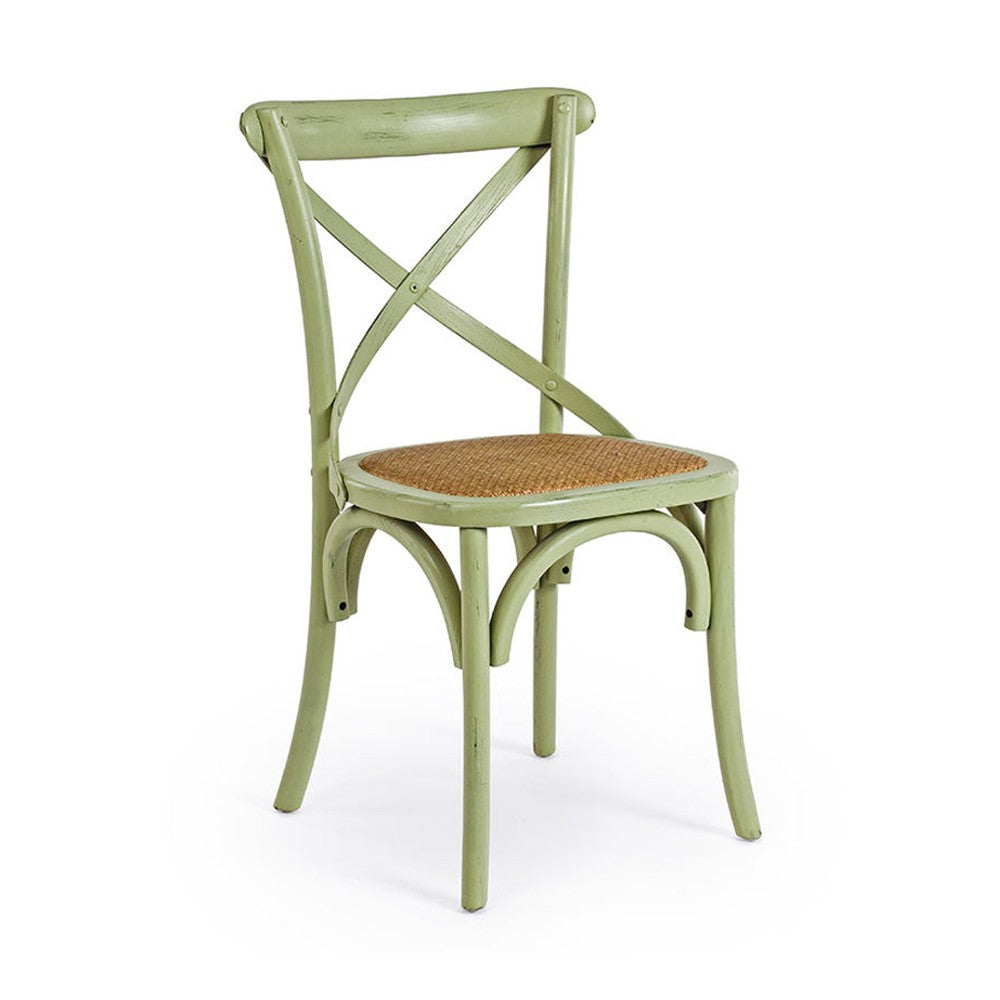 Zöld színű, szilfából készült, thonet jellegű étkezőszék.