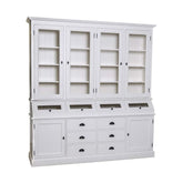 Country stílusú nagyméretű, kétosztatú fenyőfa tálalószekrény. Színe: fehér.