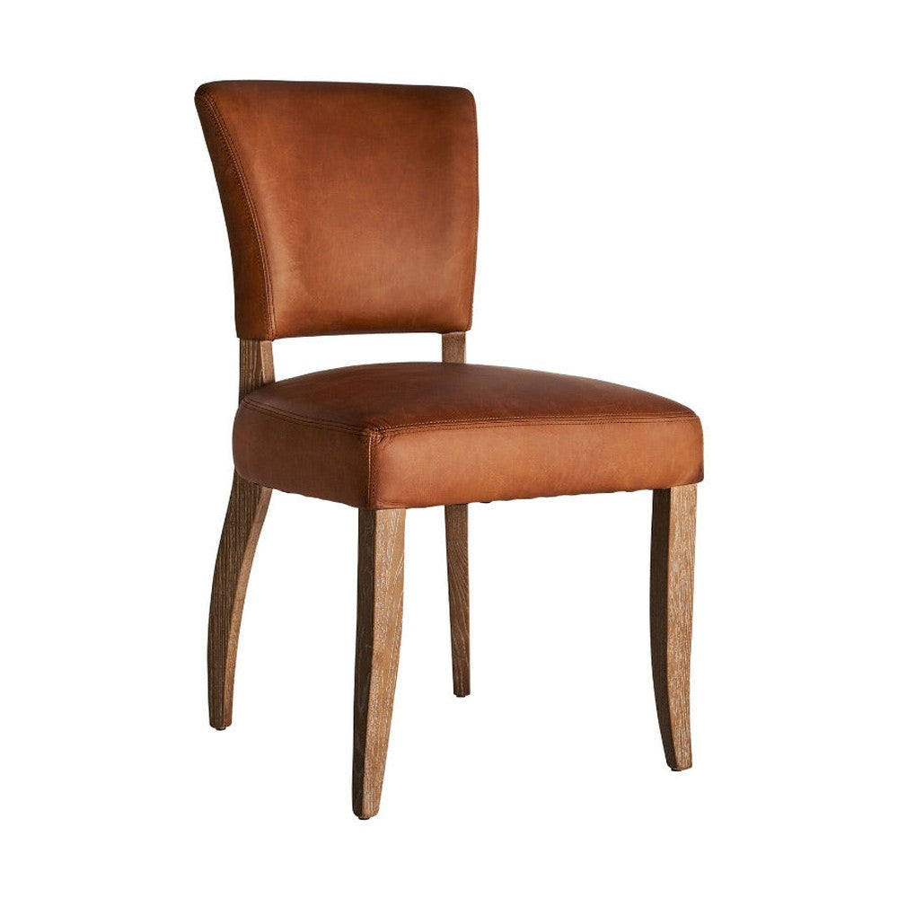 Kortárs stílusú étkezőszék nyírfából és bőrből.