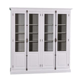 Impozáns fenyőfa könyvszekrény, két darab kétszárnyú ajtóval, melyek mindegyike kétharmad részt üvegezett. A bútor külső színe fehér, belül világos szürke.