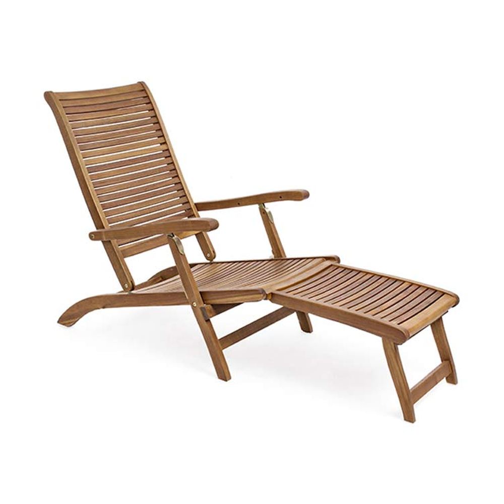 Akácfából készült, 163 cm hosszú, karfás kialakítású, kerti pihenőszék.