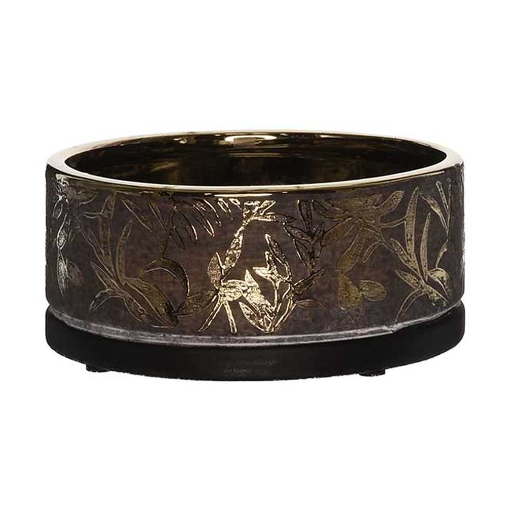 Aranyszínű dombormintával díszített, modern, glamour stílusú kerámia arany tál.