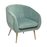 Art Deco stílusú, jáde zöld színű bársonnyal kárpitozott fotel, arany színű fém lábakkal