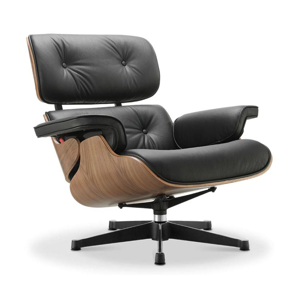 Eames Lounge Chair inspirálta pihenő fotel dió furnér fafelülettel, bőr kárpittal.