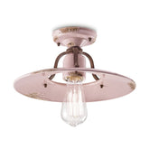 Rusztikus, vidéki stílusú, antikolt felületű mázas kerámiából és fémből készült, kézműves mennyezeti lámpa.