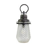 Vidéki country stílusú, dombormintás üvegbúrával kiképzett dekorációs fémlámpa, időzíthető LED izzóval