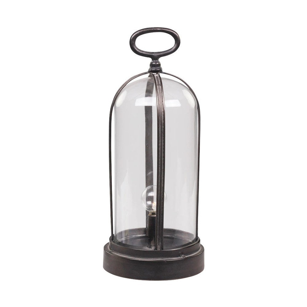 Vidéki, Country és Vintage stílusú üvegbúrás, antik fekete színű dekor fémlámpa időzíthető LED izzóva