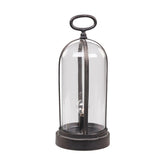 Vidéki, Country és Vintage stílusú üvegbúrás, antik fekete színű dekor fémlámpa időzíthető LED izzóva