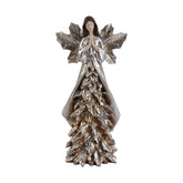 Vintage stílusú, ezüst színű, 34 cm magas, imádkozó, karácsonyi erdei angyal figura