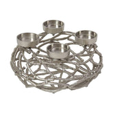 Alumíniumból készült, ezüstszínű adventi gyertyatartó koszorú.