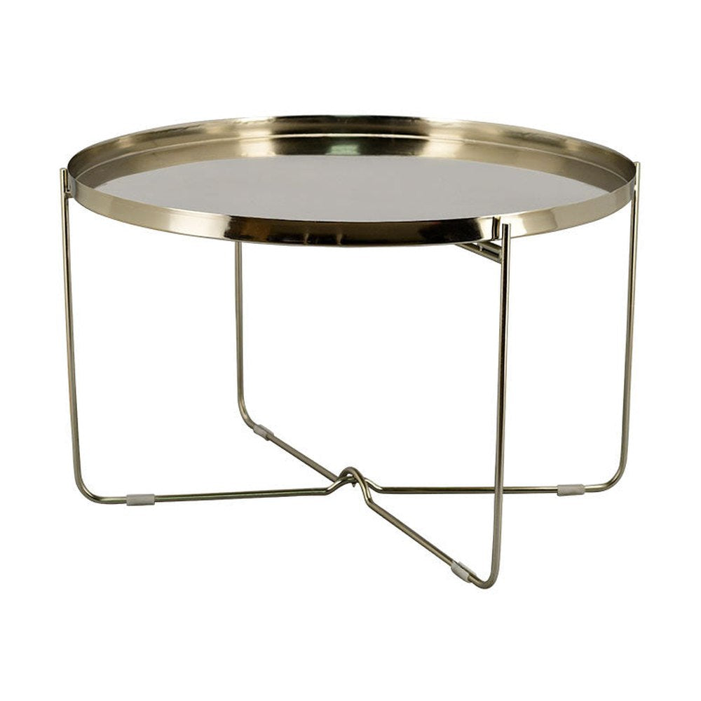 Réz színű, kör alaprajzú, modern stílusú fém kisasztal