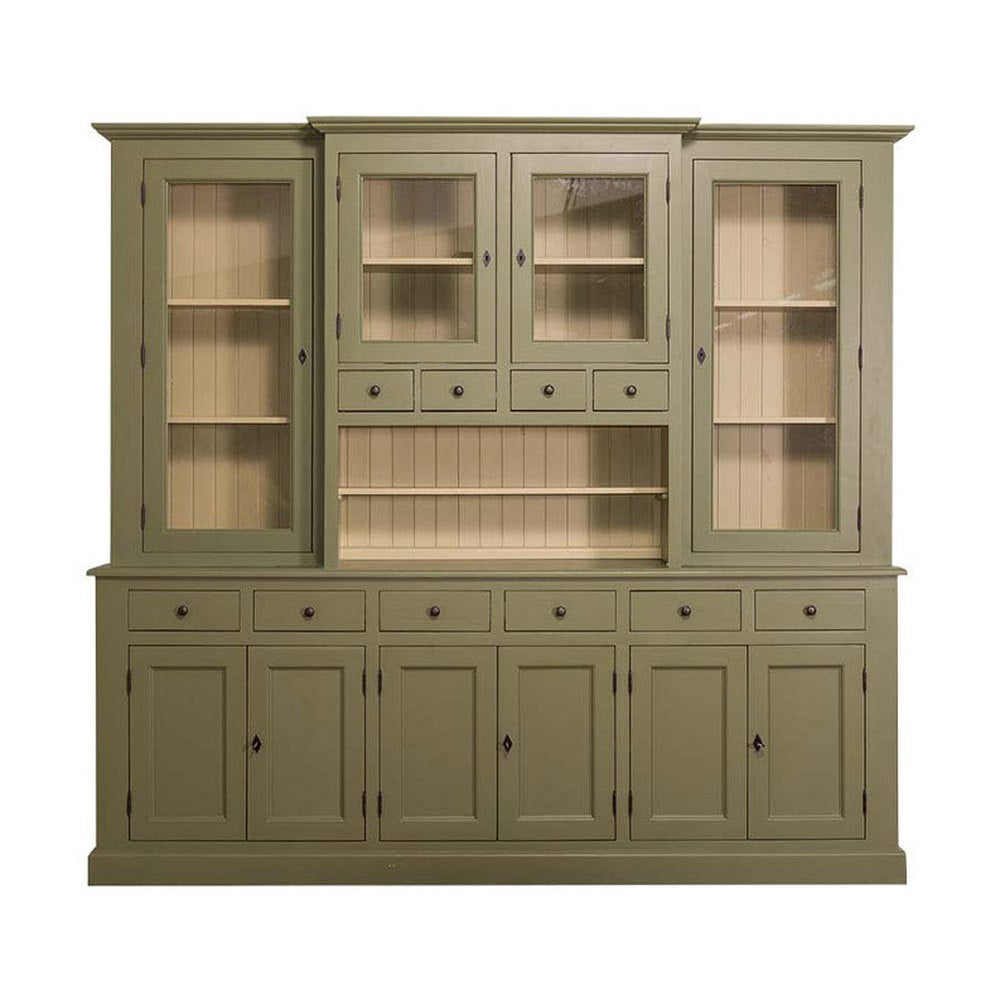 Óriás méretű, tömör fenyőfából készült, 245 cm hosszú és 225 cm magas tálalószekrény