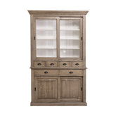 Tömör fenyőfából készült, 142 cm hosszú és 225 cm magas vitrines tálalószekrény