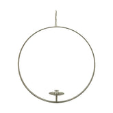 Modern, skandináv stílusú,, antikolt felületű, ezüst színű, fémből készült, függeszthető gyertyatartó karika.