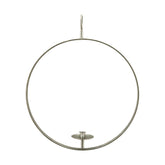 Modern, skandináv stílusú, óriás méretű, antikolt felületű, ezüst színű, fémből készült, függeszthető gyertyatartó karika.