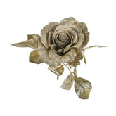 Glamour stílusú, exkluzív megjelenésű, 18 cm hosszú, glitteres, óarany színű mesterséges mű rózsa pick