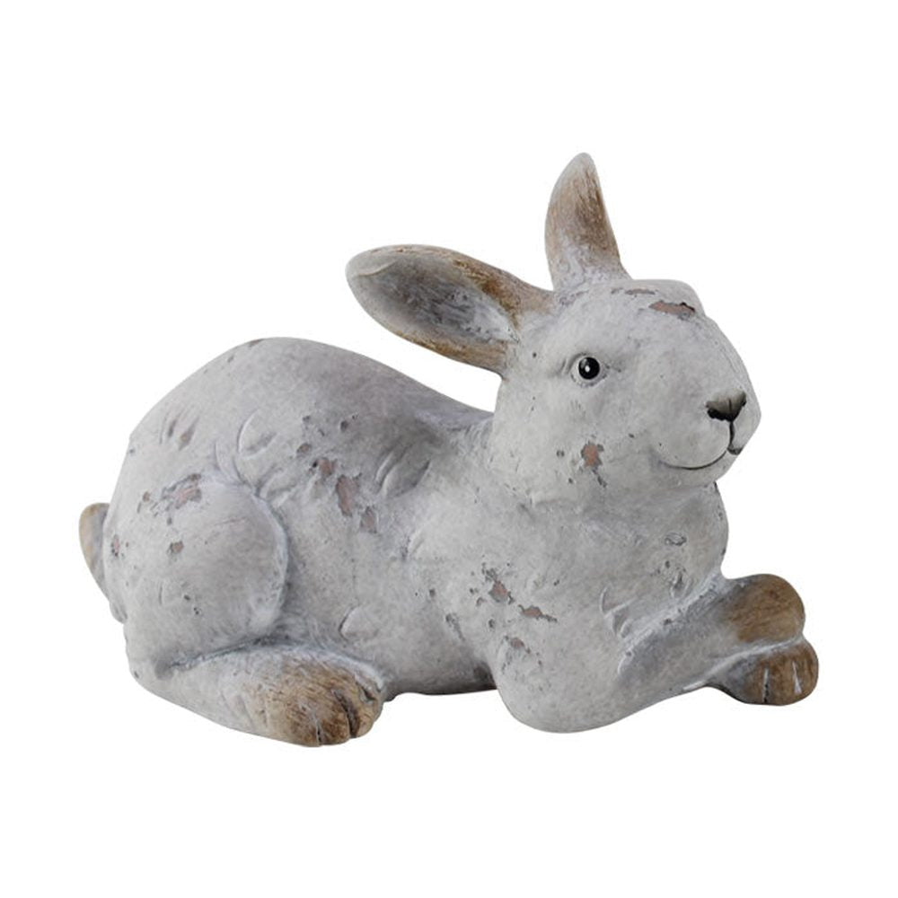 Vidéki vintage stílusú, 9,5 cm magas, rusztikus patinás felületű, antik fehér színű húsvéti kerámia nyuszi figura