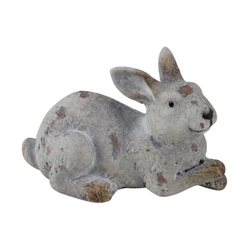 Vidéki vintage stílusú, 7,5 cm magas, rusztikus patinás felületű, antik fehér színű húsvéti kerámia nyuszi figura