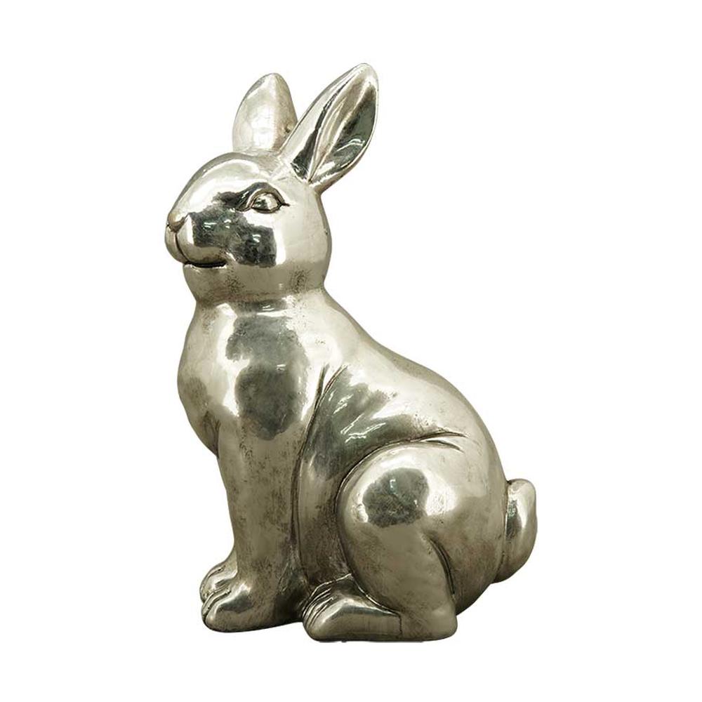 Nagyméretű, 35 cm magas, glamour stílusú, ezüst színű húsvéti nyuszi figura