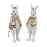 Fub Funky stílusú, 10 cm magas, bézs és aranyszínű ruhájú, függeszthető kialakítású nyuszi pár.