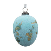 Vidéki vintage stílusú, patinás antik kék színű felületű, 13 cm magas, függeszthető húsvéti üveg tojás