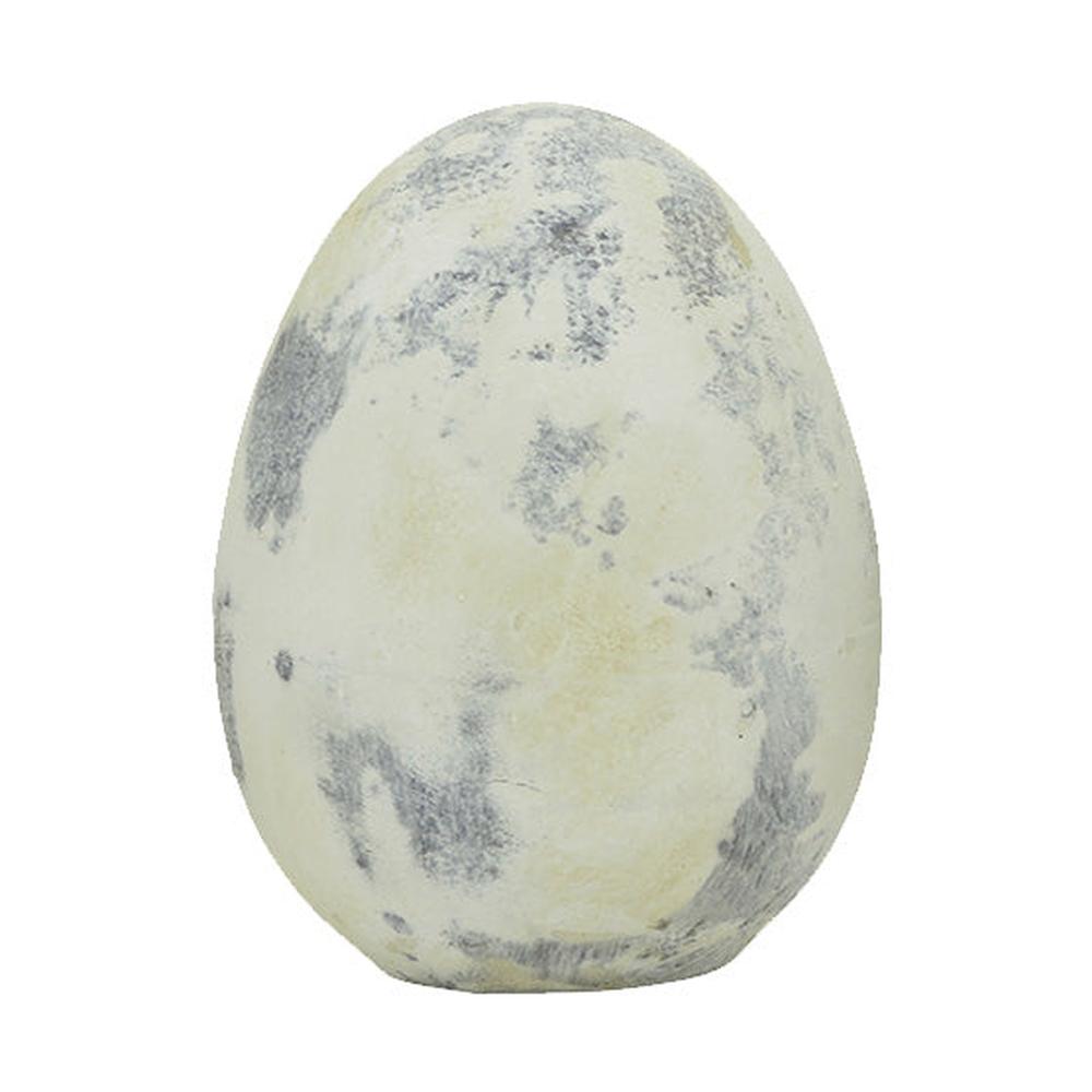 Rusztikus vidéki stílusú, 9 cm átmérőjű és 12 cm magas, antikolt felületű, krém színű húsvéti kerámia tojás.