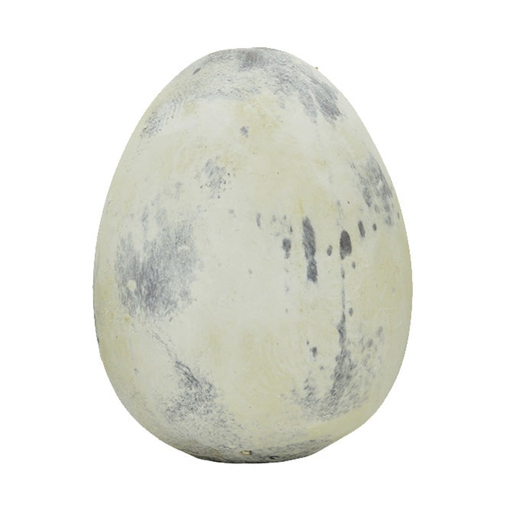 Rusztikus vidéki stílusú, 11 cm átmérőjű és 15 cm magas, antikolt felületű, krém színű húsvéti kerámia tojás.